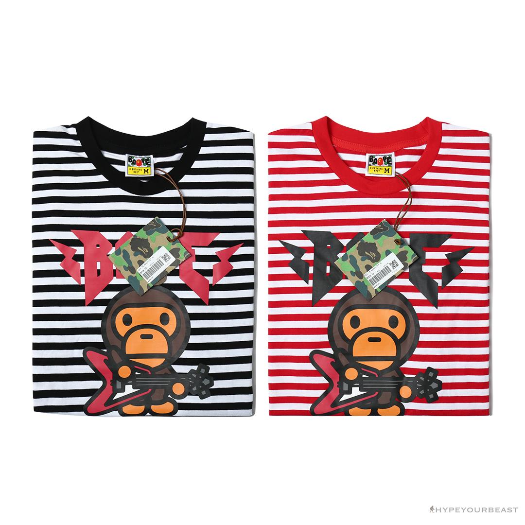 BAPE Baby Milo Rock Bass Player Striped Tee Shirt 'RED'