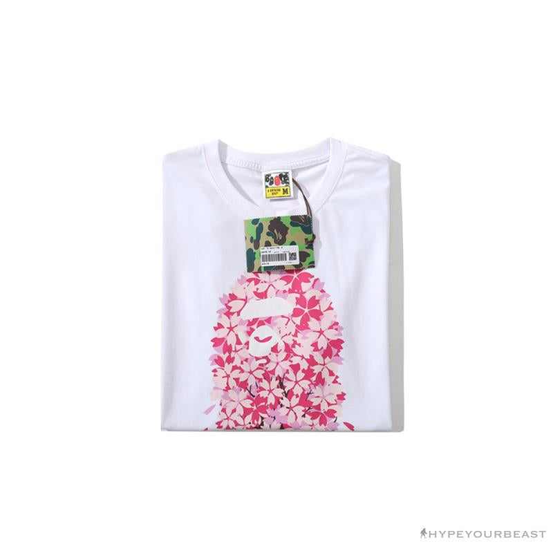 BAPE Japan Limited Edition Pink Cherry Tree Tee Shirt 'WHITE'