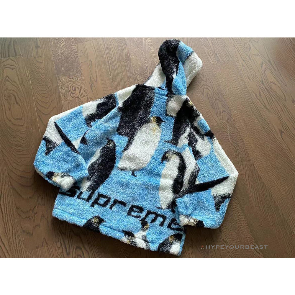 Supreme Penguins Hooded Fleece Jacket Blue