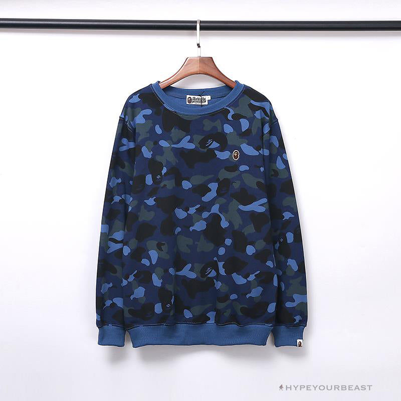 BAPE Classic Ape Head Embroidered Camouflage Long Sleeve Shirt 'BLUE'