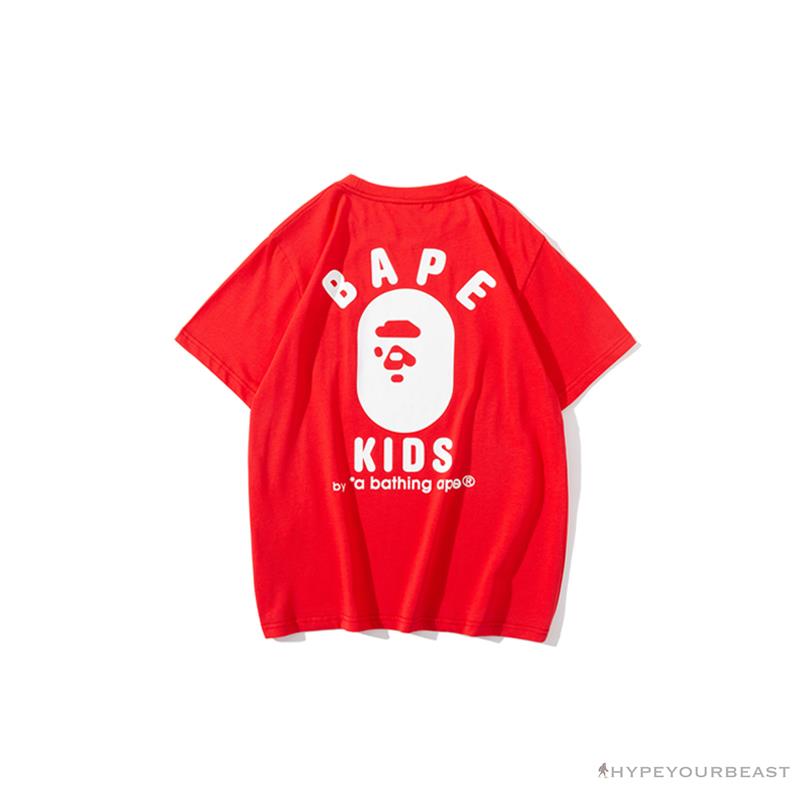 BAPE KIDS Small Net Pocket Ape Man Head Tee Shirt 'RED'