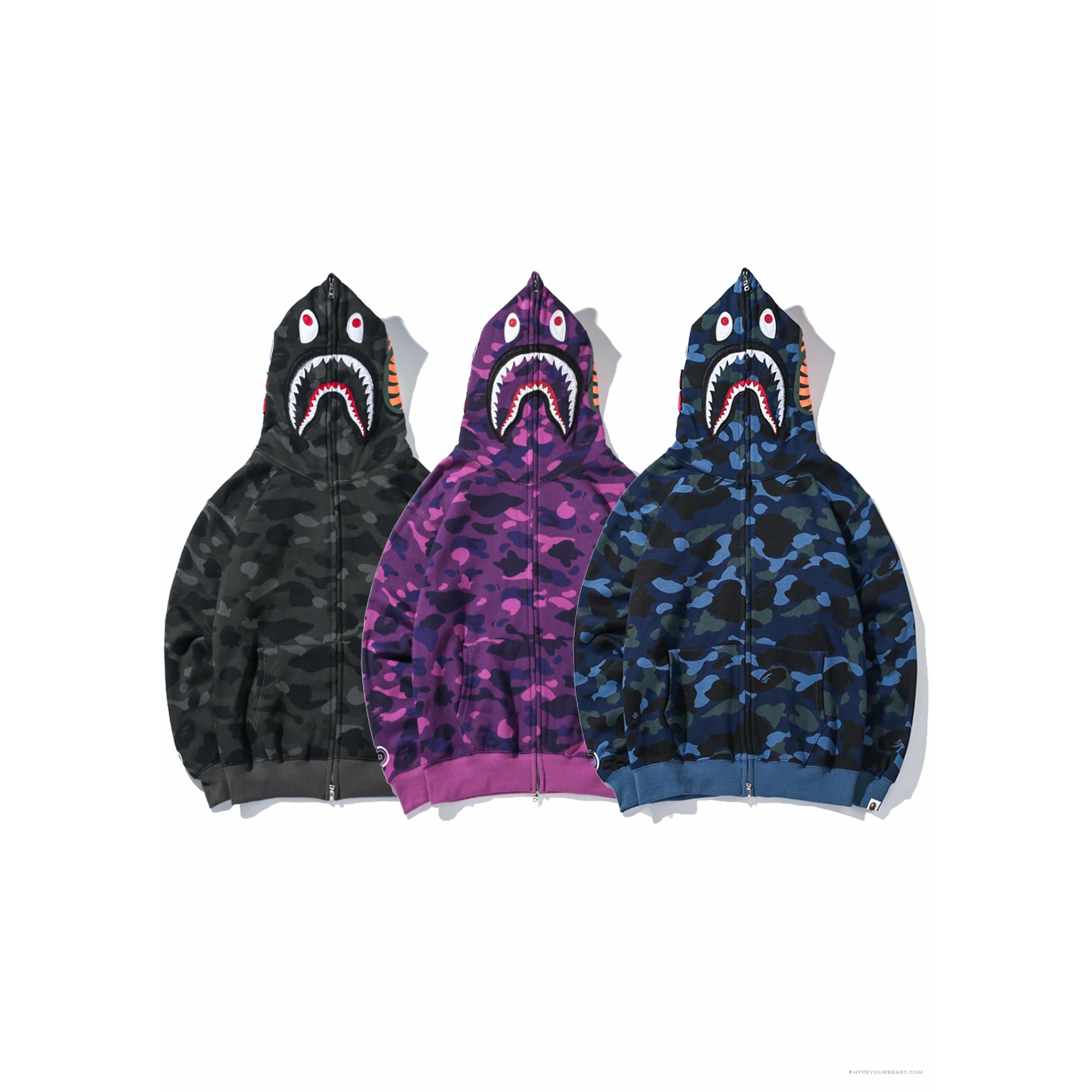 BAPE Shark Head Classic Embroidered Camouflage Zip-Up Hoodie 'BLUE'