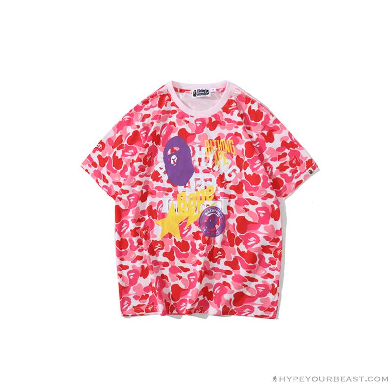 BAPE Ape Head Star Camouflage Shading Tee Shirt 'PINK'