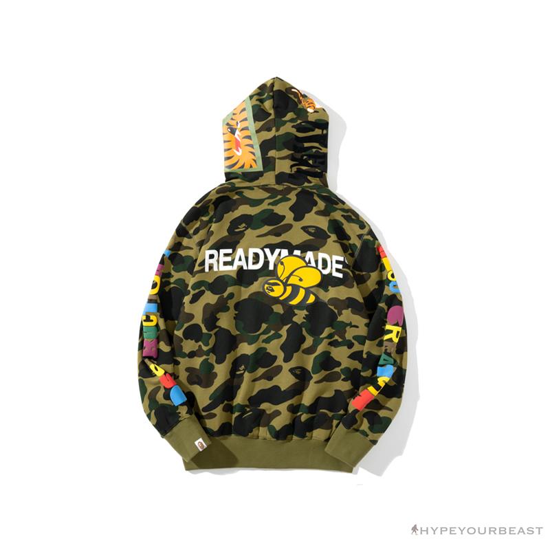 BAPE x Readymade Tiger Head Foam Camouflage Hoodie 'GREEN'