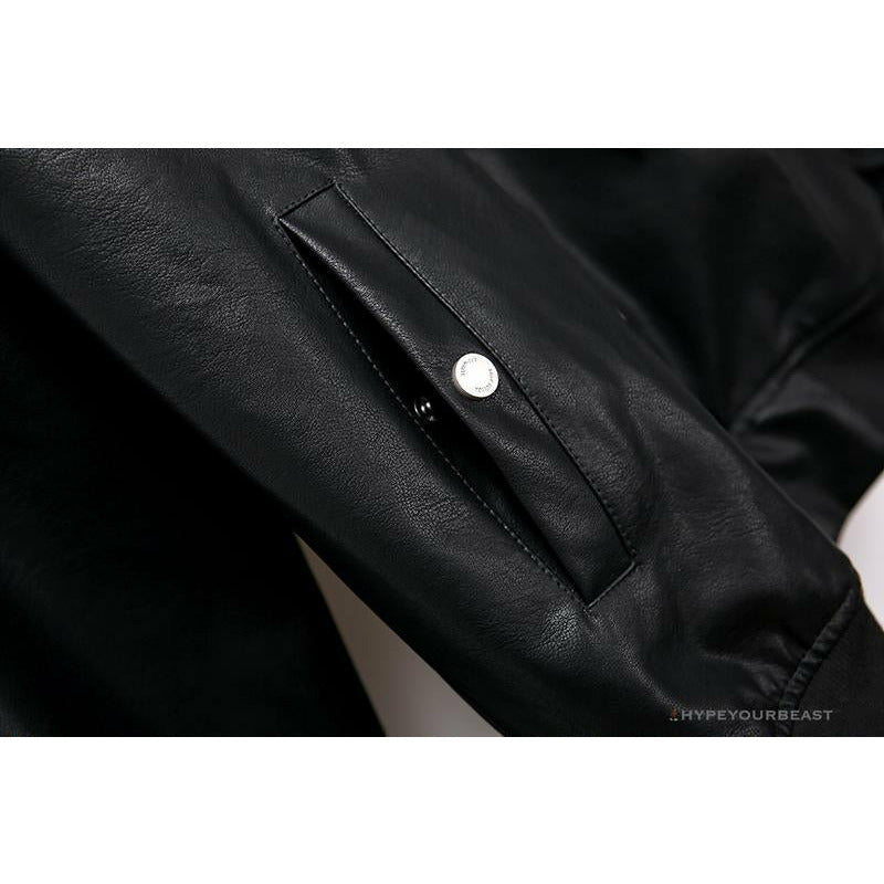 OFF-WHITE 20FW New Logo Hooded Leather Jacket Black