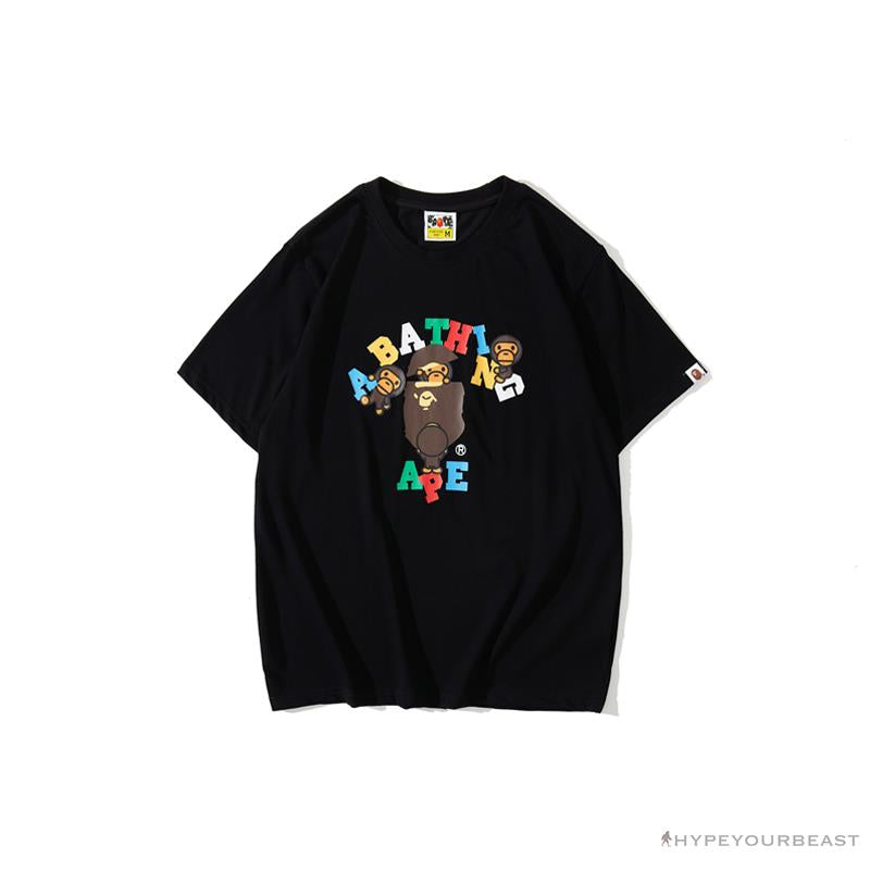 BAPE Baby Milo Color Letter Monkey Tee Shirt 'BLACK'