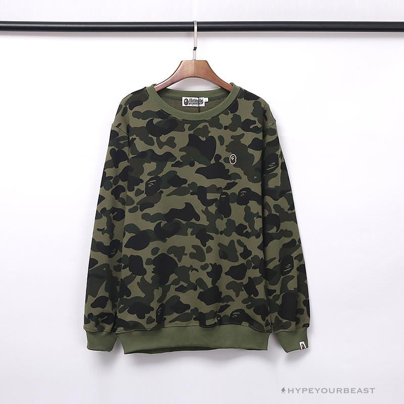 BAPE Classic Ape Head Embroidered Camouflage Long Sleeve Shirt 'GREEN'