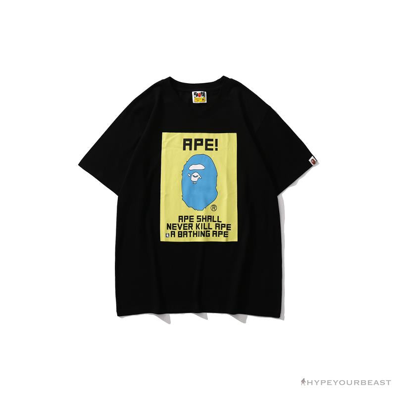BAPE Ape Head Blue X Yellow Contrast Letter Tee Shirt