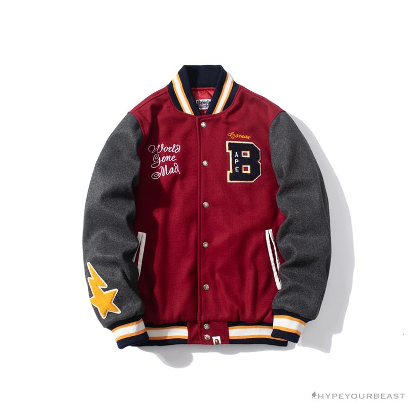 BAPE Embroidered STA Star Stitched Woolen Baseball Jacket 'RED'