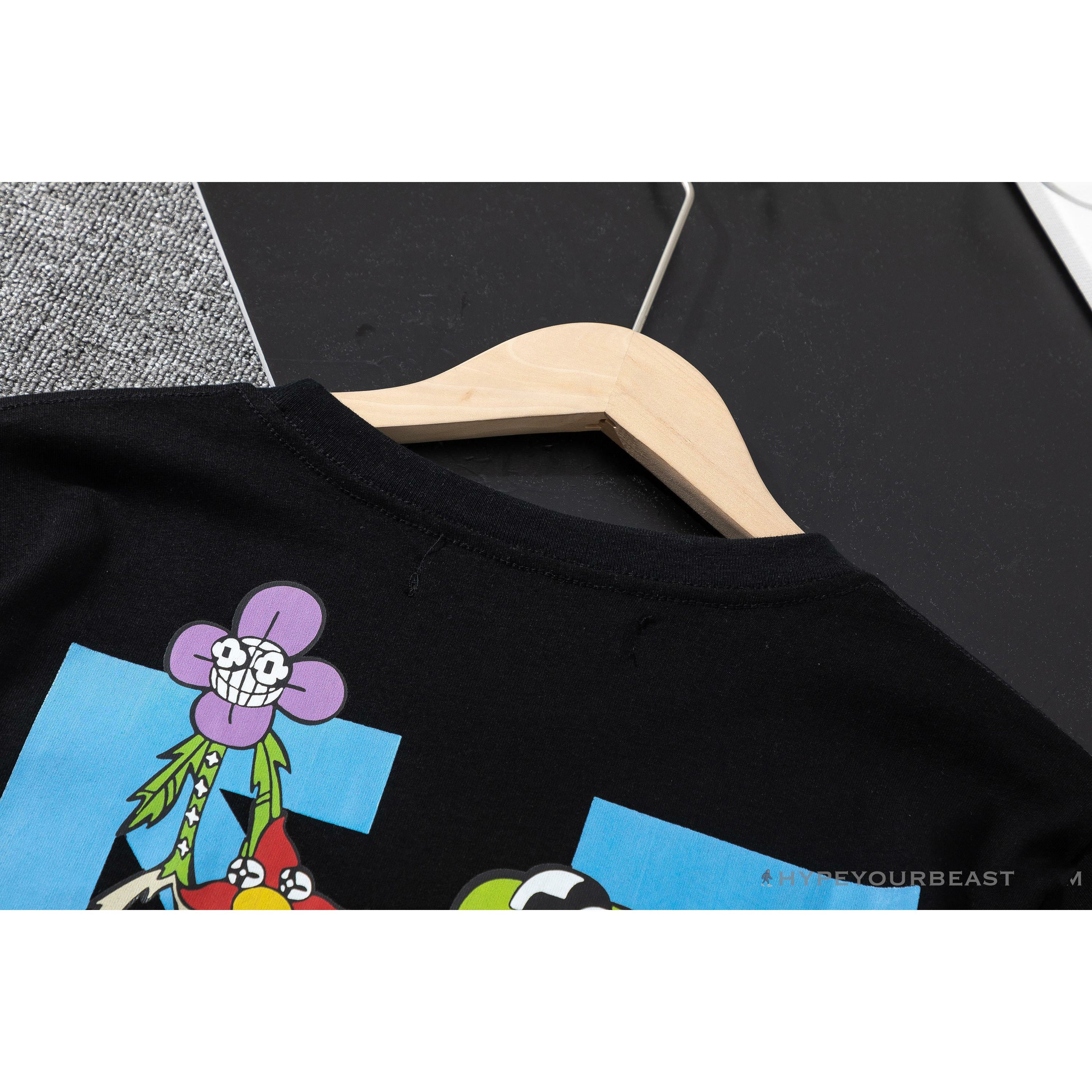 OFF-WHITE Floral and Frog Pattern Tee Shirt 'BLACK'
