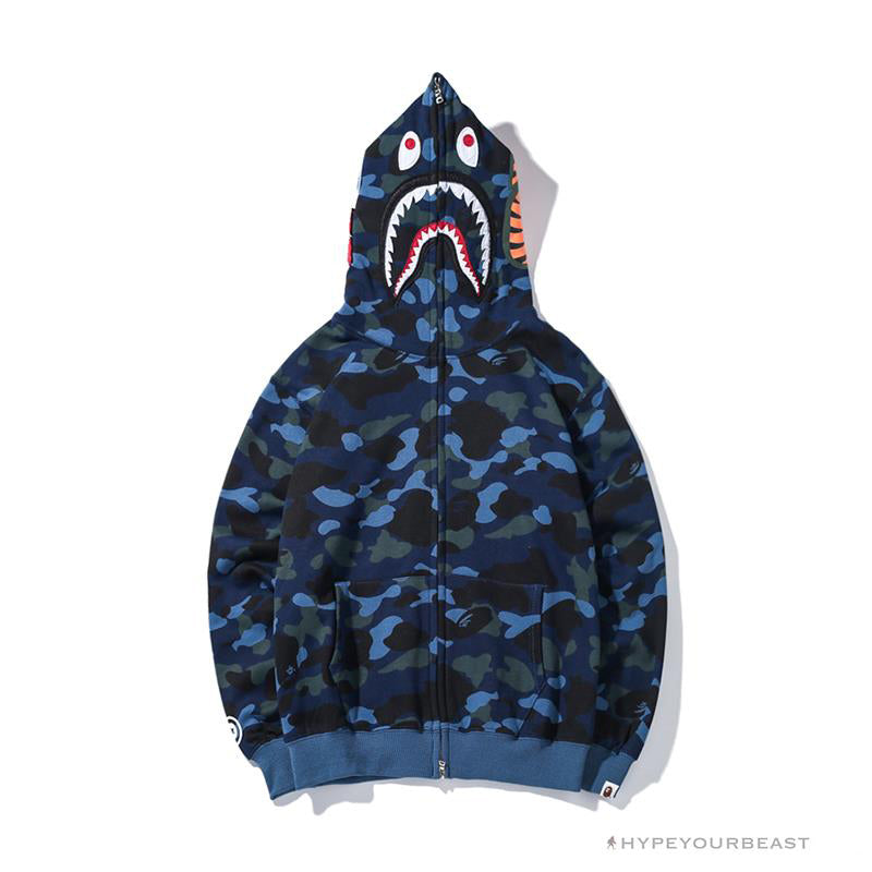 BAPE Shark Head Classic Embroidered Camouflage Zip-Up Hoodie 'BLUE'