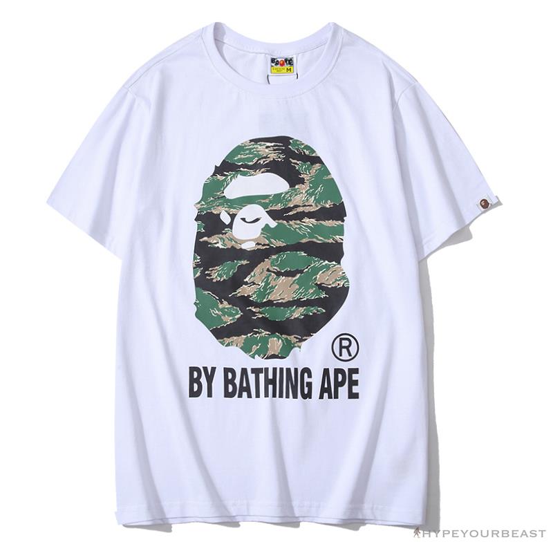 BAPE Tiger Pattern Camouflage Ape Man Initial Print Tee Shirt 'WHITE'