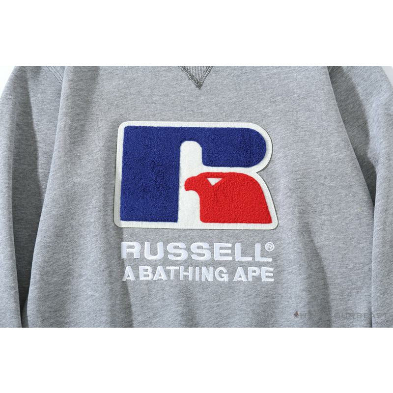 BAPE x RUSSELL ATHLETIC Joint Pullover Long Sleeve Shirt 'GREY'