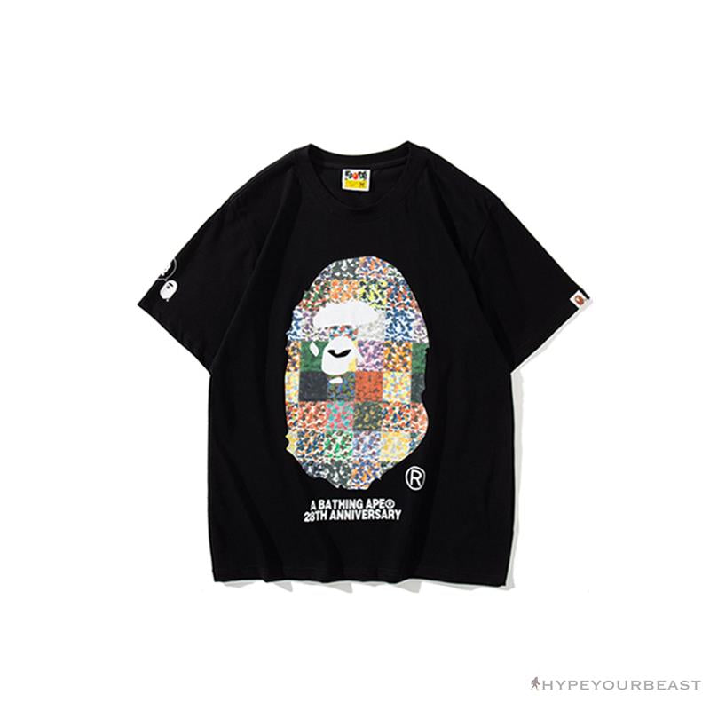 BAPE Ape Man Head 28th Anniversary Camouflage Color Block Tee 'BLACK'