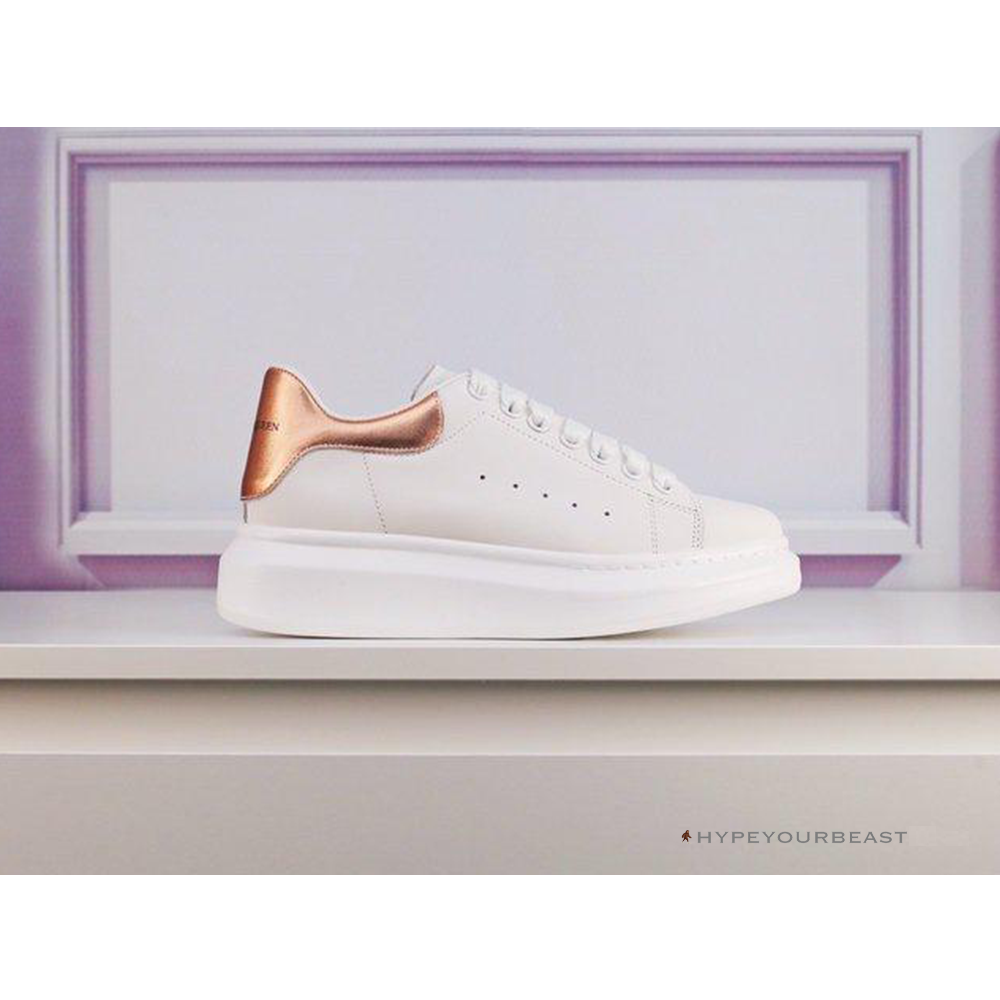 Alexander McQueen White / Rose Gold Heel Sneaker