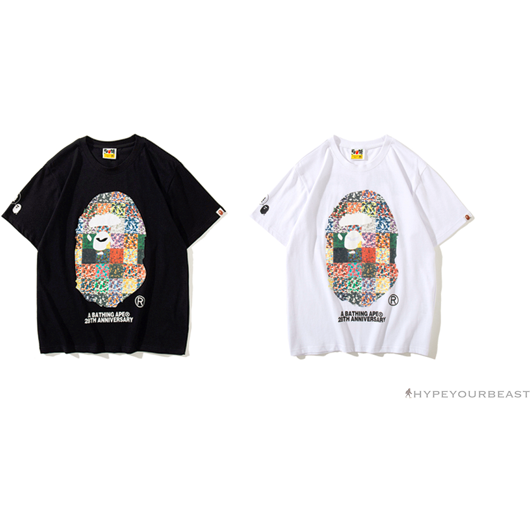 BAPE Ape Man Head 28th Anniversary Camouflage Color Block Tee 'BLACK'