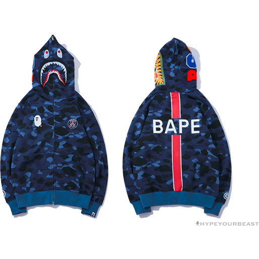 BAPE x PSG Paris Saint Germain Camouflage Blue Hoodie