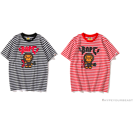 BAPE Baby Milo Rock Bass Player Striped Tee Shirt 'RED'