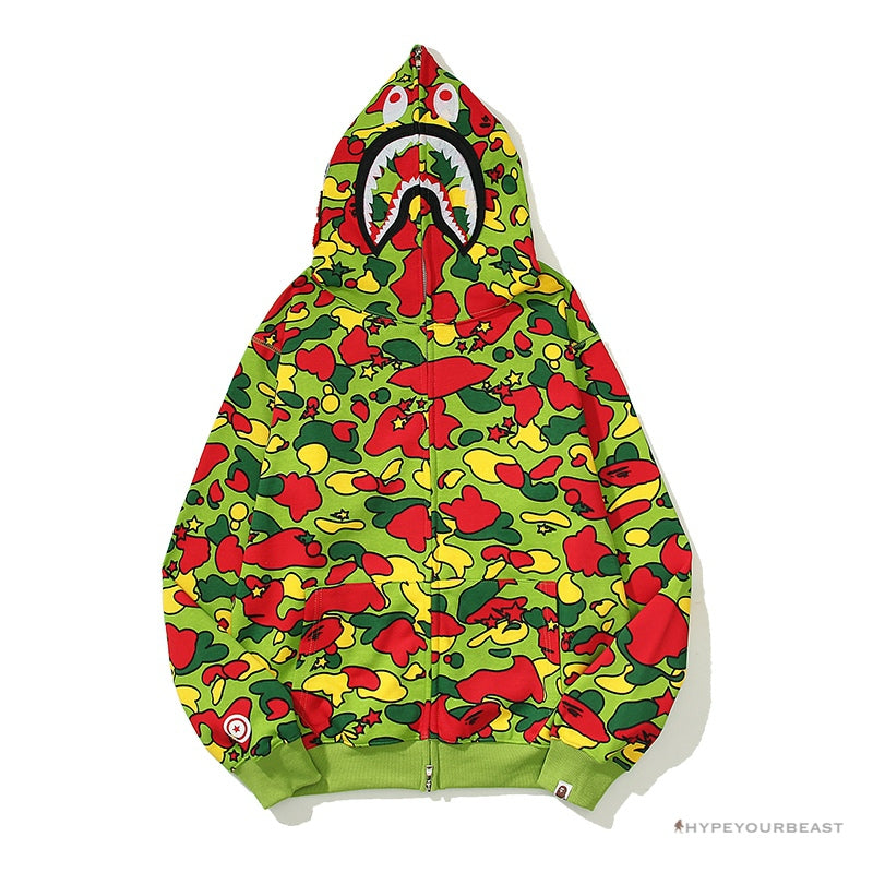 Bape Sta Camo Shark Full Zip Up Hoodie Green