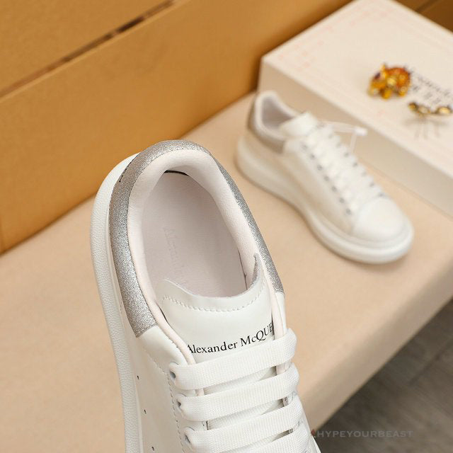 Alexander McQueen White / Grey Suede Heel Lace Up Sneakers