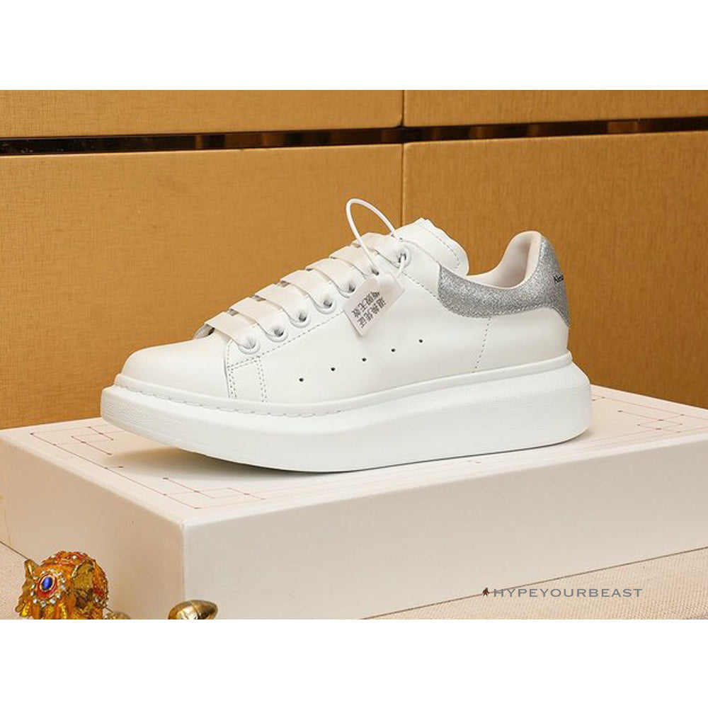 Alexander McQueen White / Grey Suede Heel Lace Up Sneakers