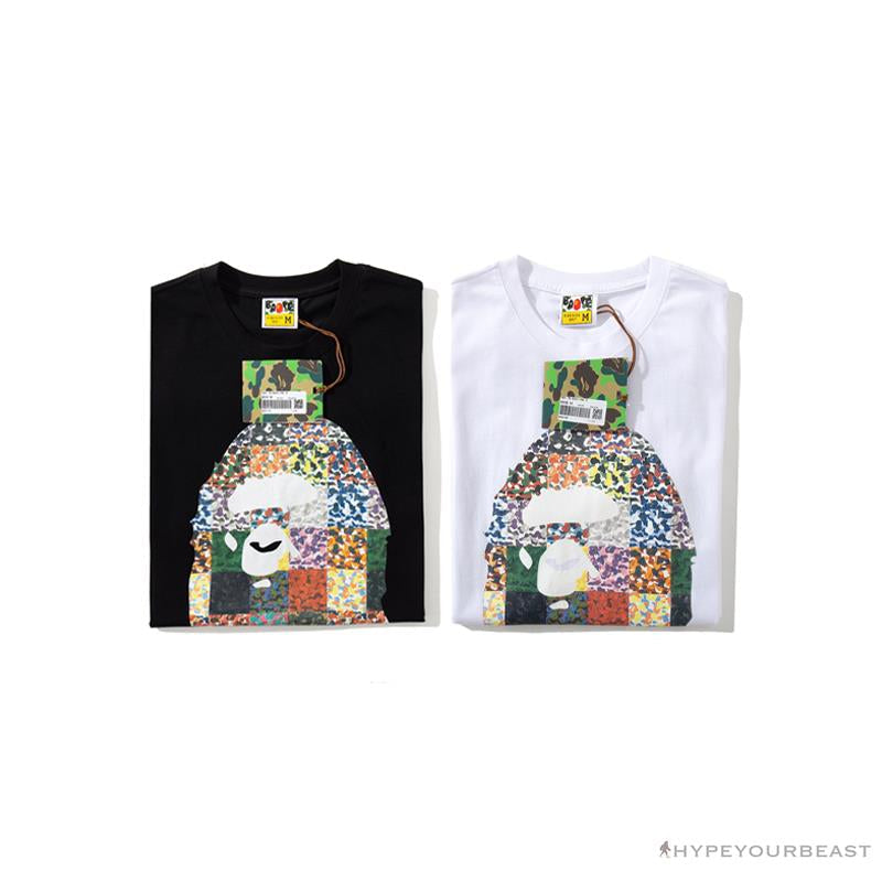 BAPE Ape Man Head 28th Anniversary Camouflage Color Block Tee 'WHITE'