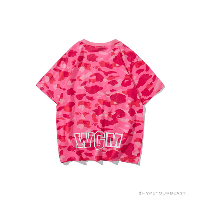BAPE Pink Camouflage Shark Head Fake Zipper Tee Shirt