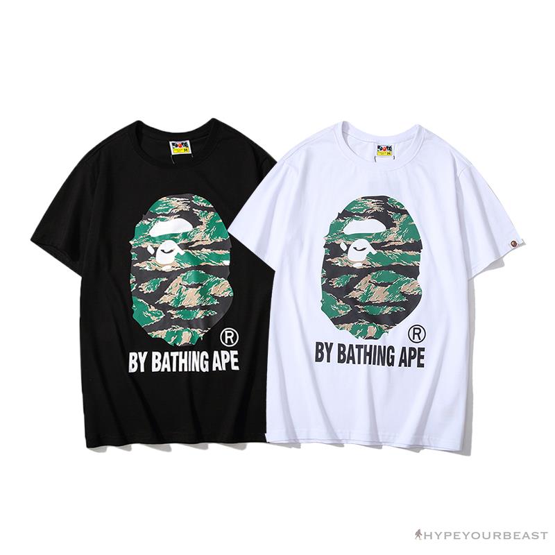 BAPE Tiger Pattern Camouflage Ape Man Initial Print Tee Shirt 'BLACK'