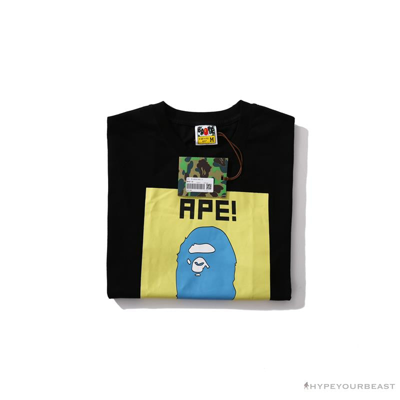 BAPE Ape Head Blue X Yellow Contrast Letter Tee Shirt