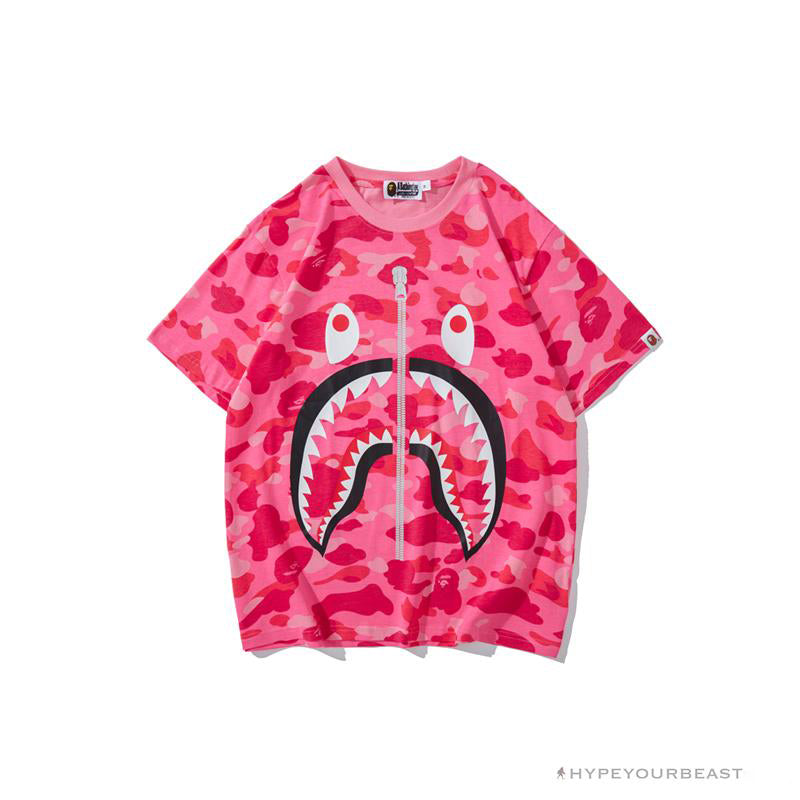 BAPE Pink Camouflage Shark Head Fake Zipper Tee Shirt