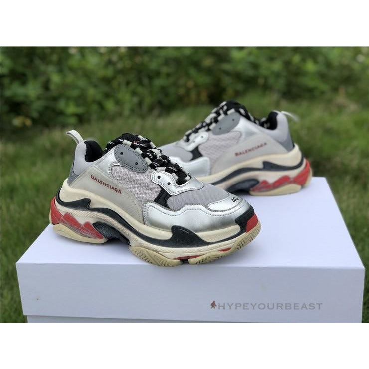 BCG Triple S Sneakers Silver Grey Red