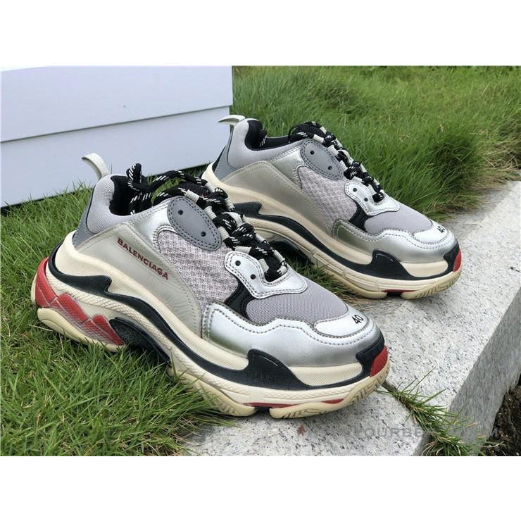 BCG Triple S Sneakers Silver Grey Red