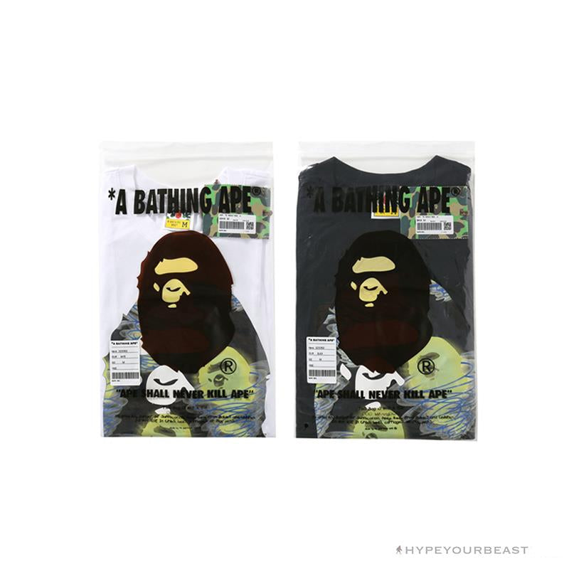 BAPE Green Ape Head Blue Storm Tee Shirt 'WHITE'