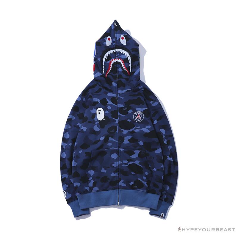 BAPE x PSG Paris Saint-Germain Camouflage Blue Hoodie