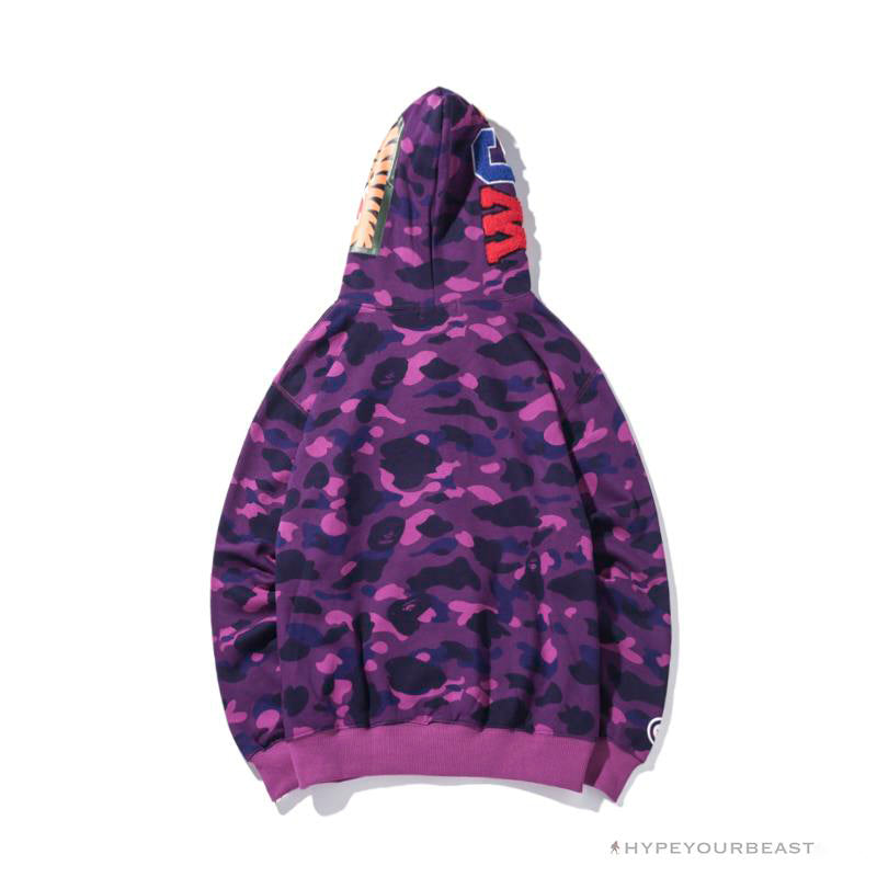 BAPE Shark Head Classic Embroidered Camouflage Zip-Up Hoodie 'PURPLE'