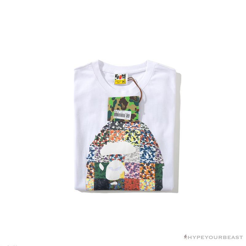 BAPE Ape Man Head 28th Anniversary Camouflage Color Block Tee 'WHITE'