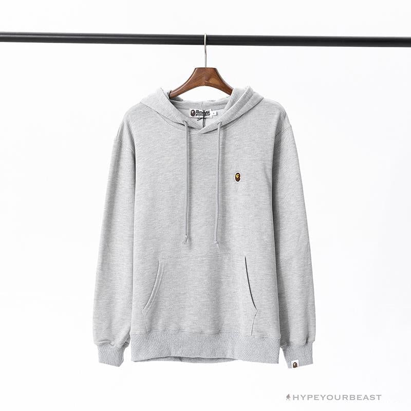 BAPE Classic Ape Head Embroidered Standard Cotton Terry Hoodie 'LIGHT GREY'