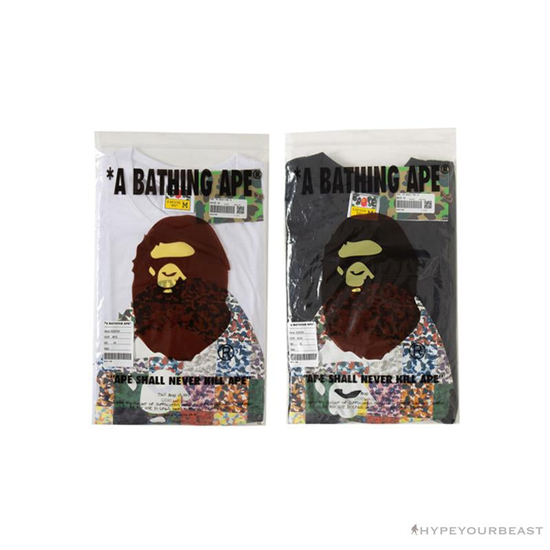 BAPE Ape Man Head 28th Anniversary Camouflage Color Block Tee 'BLACK'