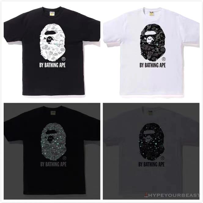 BAPE Starry Sky Camouflage Luminous Great Ape Man Head Tee Shirt 'WHITE'