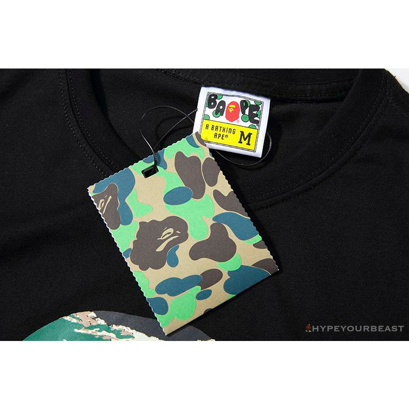 BAPE Tiger Pattern Camouflage Ape Man Initial Print Tee Shirt 'BLACK'