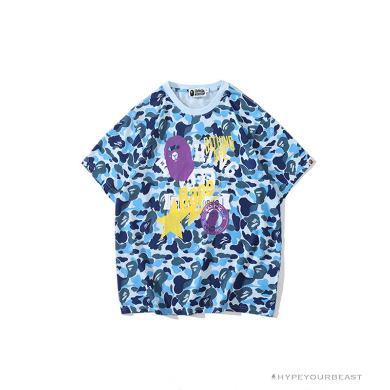 BAPE Ape Head Star Camouflage Shading Tee Shirt 'BLUE'