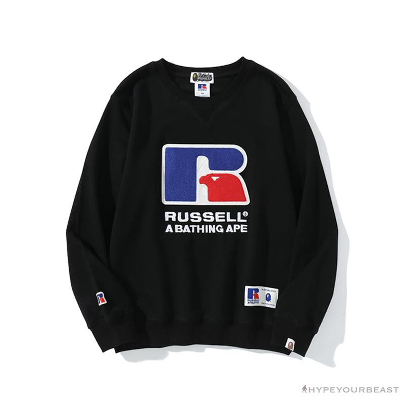 BAPE x RUSSELL ATHLETIC Joint Pullover Long Sleeve Shirt 'BLACK'