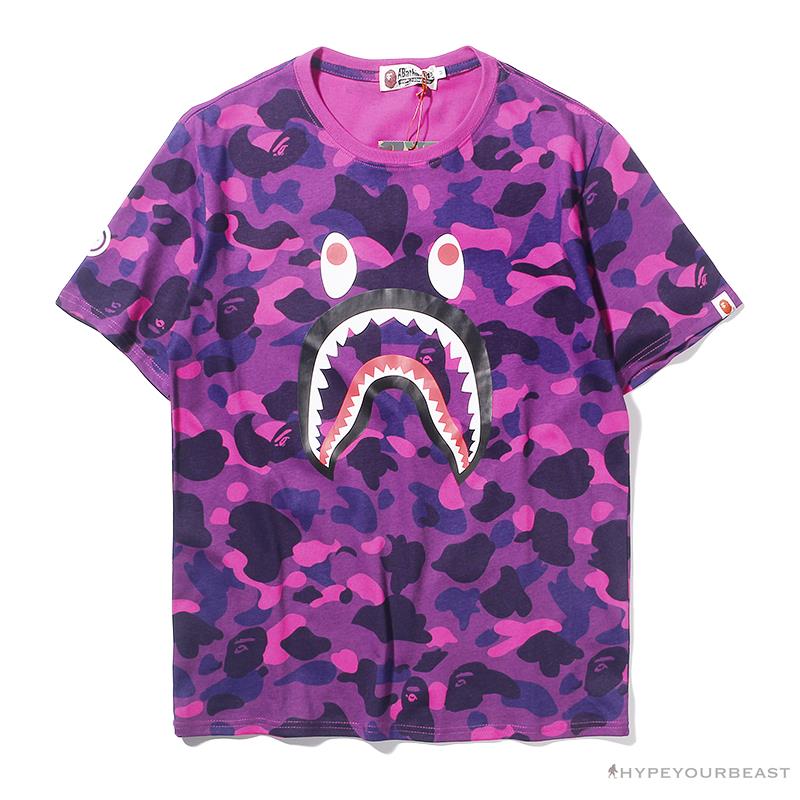 BAPE Camouflage Shark Head Classic Cotton Short Sleeve Tee Shirt 'PURPLE'