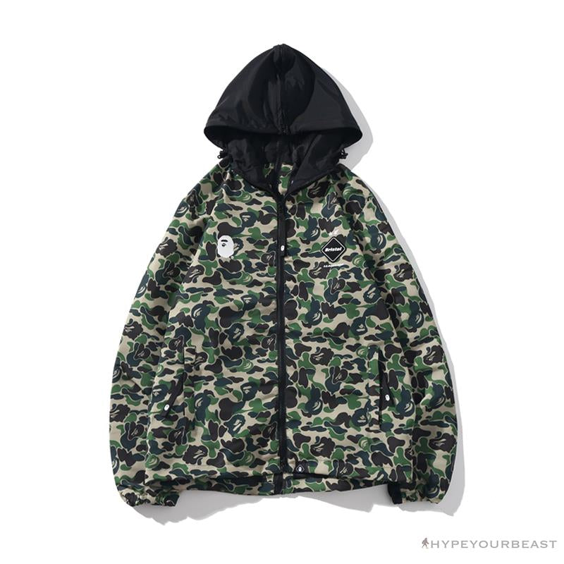 BAPE x FCRB Joint Double Zip Camouflage Hoodie 'GREEN'