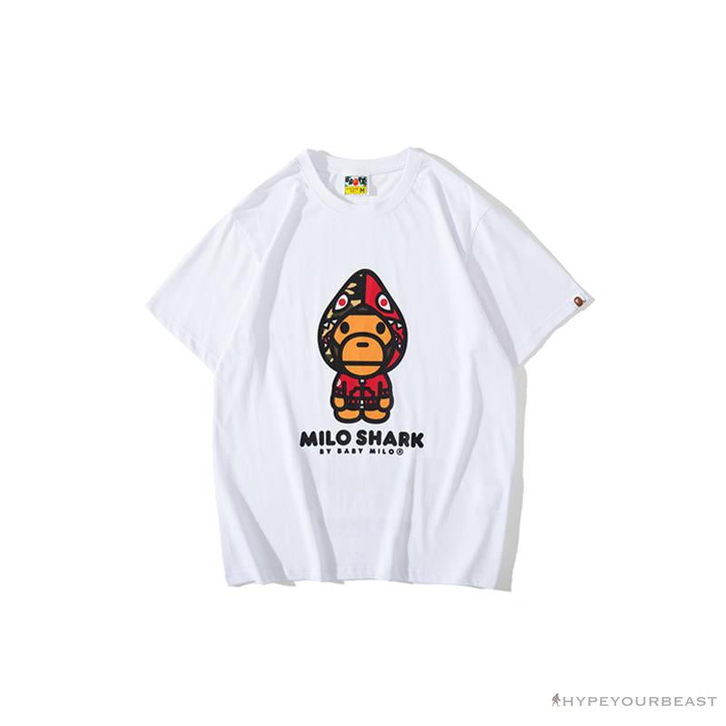 BAPE Baby Milo Red Shark Hat Little Monkey Tee Shirt 'WHITE'