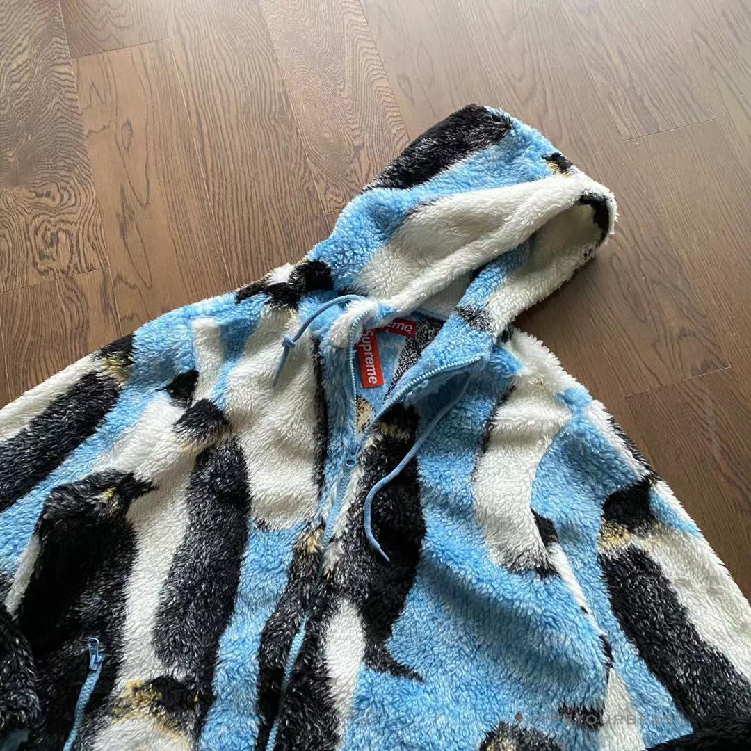 Supreme Penguins Hooded Fleece Jacket Blue